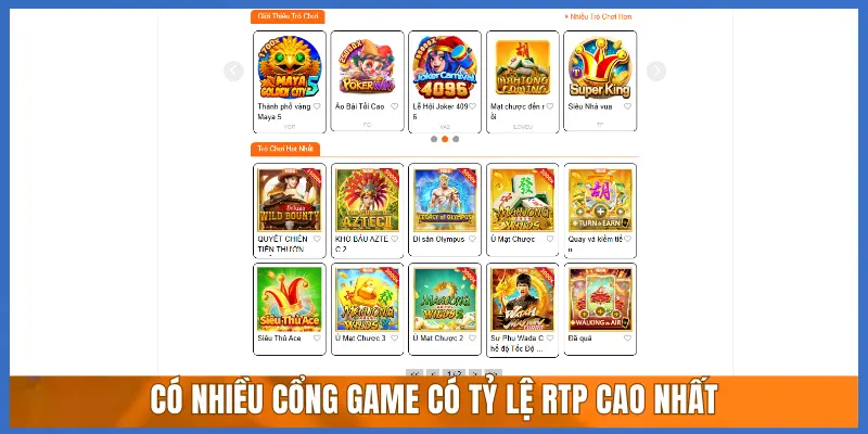 CÓ NHIỀU CỔNG GAME CÓ TỶ LỆ RTP CAO NHẤT