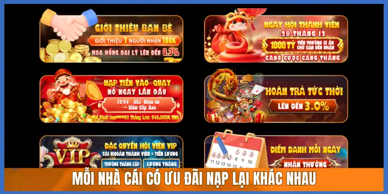 MỖI NHÀ CÁI CÓ ƯU ĐÃI NẠP LẠI KHÁC NHAU